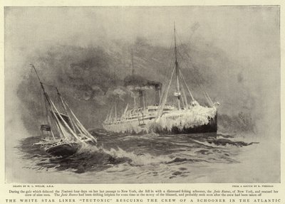 El transatlántico White Star Teutonic rescatando a la tripulación de una goleta en el Atlántico de William Lionel Wyllie